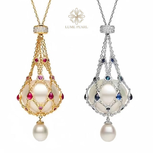 4A Aurora-Grade Luxe Net-Cage Freshwater Pearl Necklace – Celebrity-Inspired Statement Piece