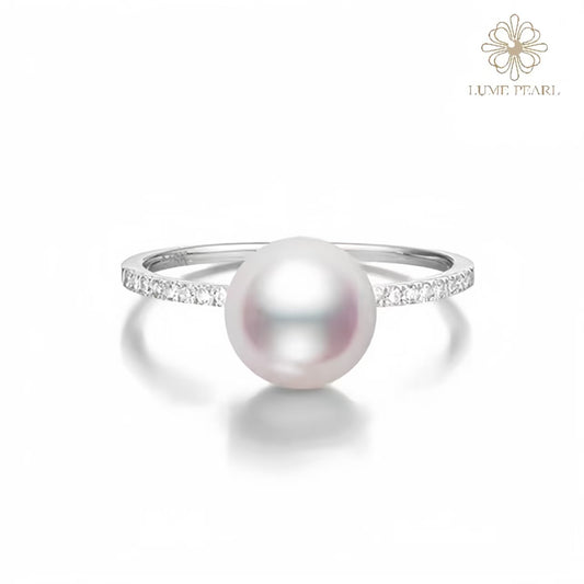 4AAAA Grade Aurora Freshwater Nucleated-Free Pearl & Diamond Minimalist Ring