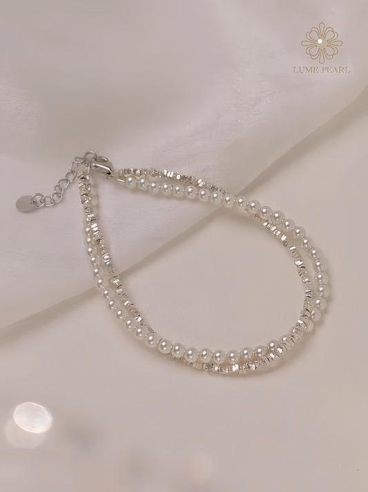 Shimmering Silver Chips & 4A Aurora No-Nucleus Pearl Bracelet