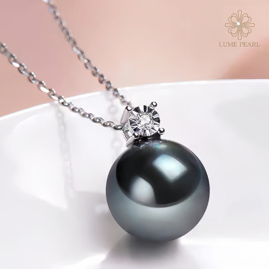 4A Grade Aurora Luster Classic Princess Diana Style Tahitian Black Pearl Necklace
