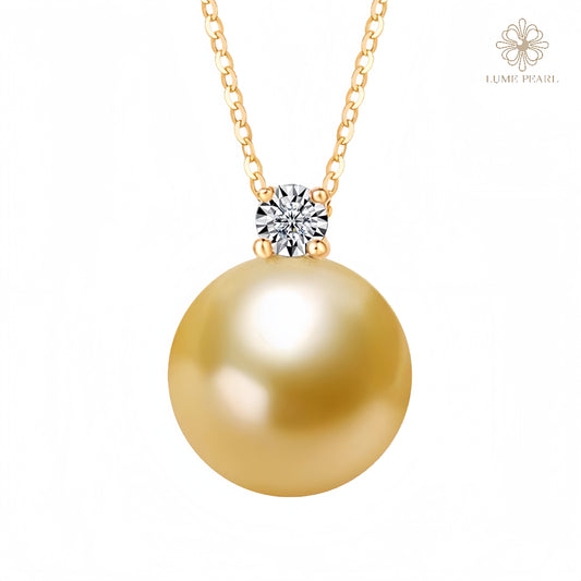 4A South Sea Golden Pearl Pendant Necklace – 18K Gold with Diamond Accent | Timeless Luxury & Ocean Elegance