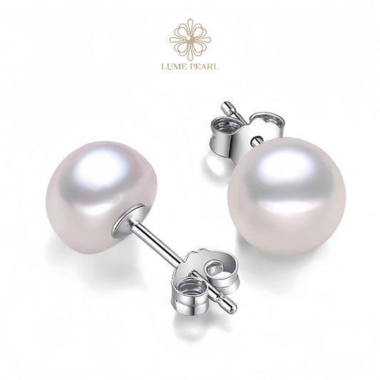 4A Grade Aurora Button-Shaped Freshwater Nucleus-Free Pearl Stud Earrings