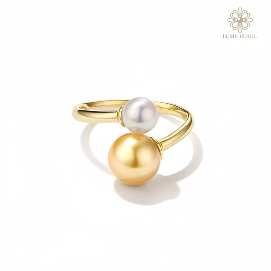 4A South Sea Golden Pearl & Akoya Saltwater Pearl Adjustable Open Ring