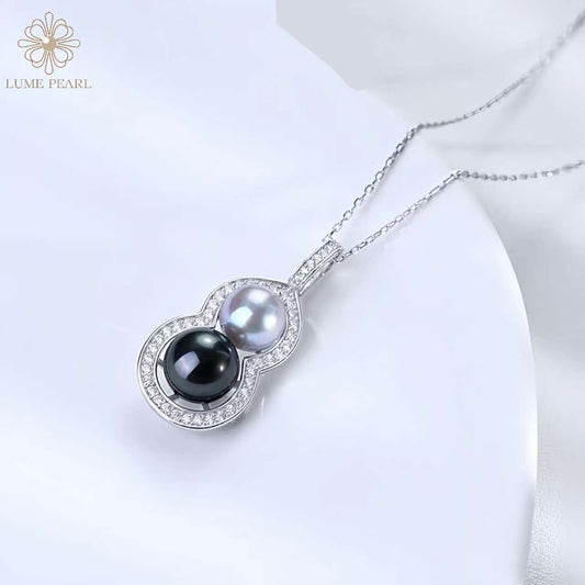 3A High-Luster “Good Luck” Gourd Necklace with Two Natural Saltwater Pearls