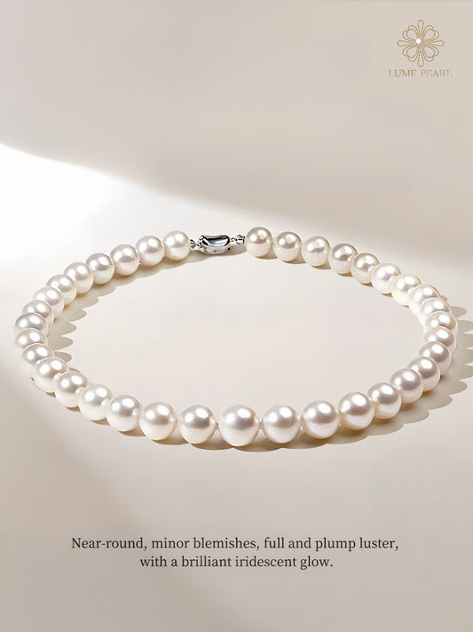 3A Grade High-Luster Near-Round Natural Freshwater Edison Pearl Necklace