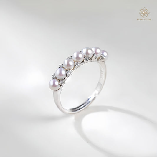 4A Freshwater Pearl Ring in Gold-Plated Sterling Silver – Adjustable Open Design with 7 Natural Pearls (3.5–4mm)
