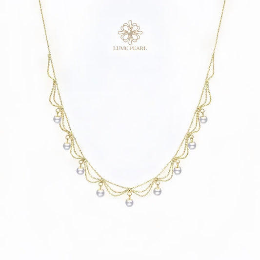 4A Akoya Saltwater Pearl Necklace – 4–5mm High-Luster Natural Pearls in Elegant Lace Design