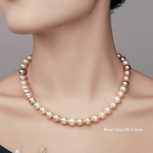 4A Candy Color Freshwater Pearl Necklace – 10–11mm Iridescent Natural Pearls, Vibrant and Timeless
