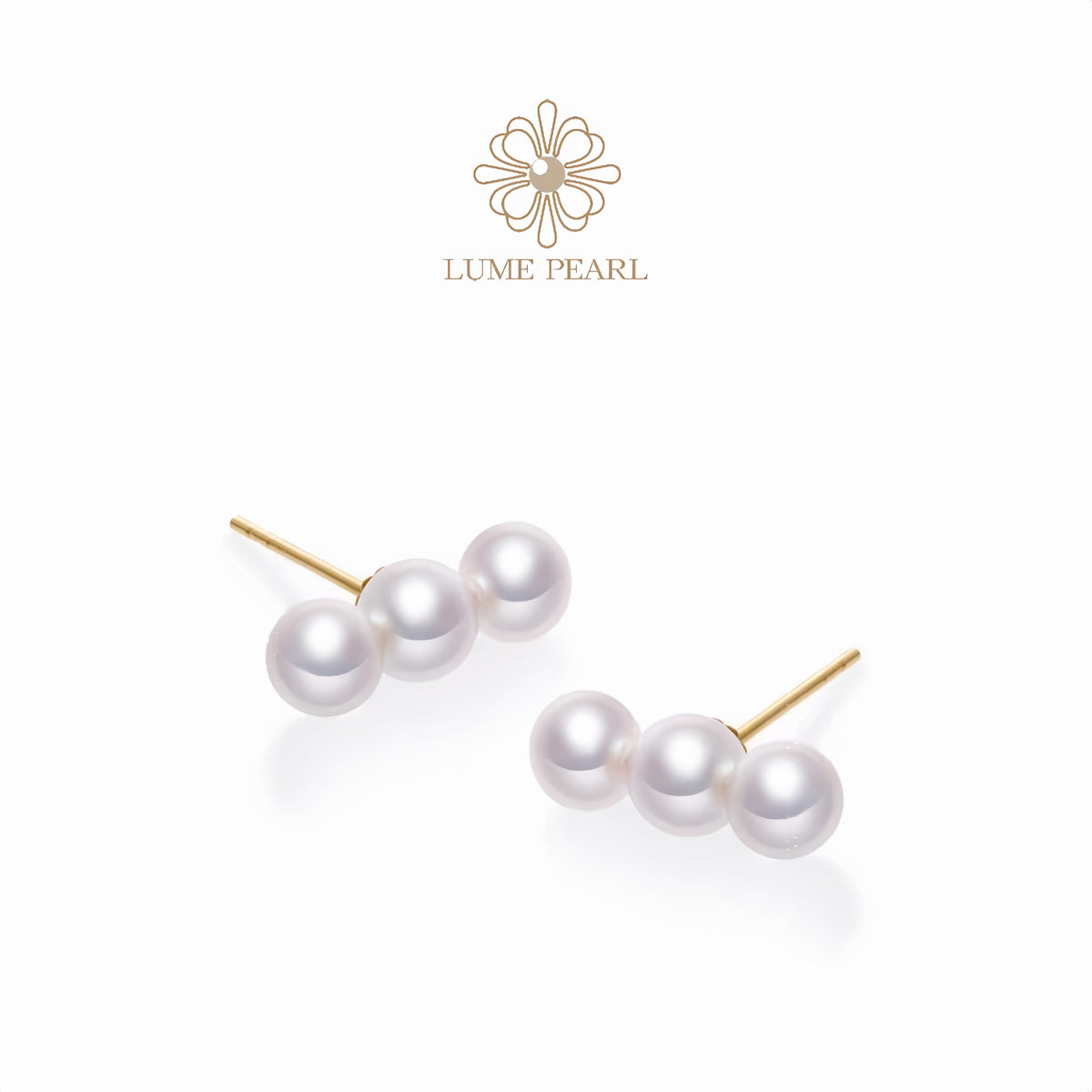 4A Aurora Luster Triple-Star Freshwater Pearl Stud Earrings