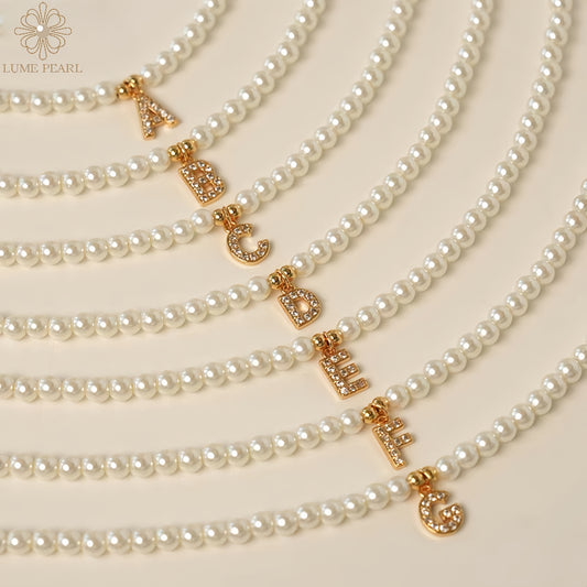 4A-Grade Aurora Freshwater Nucleolus-Free Pearl Initial Name Necklace — A Gift for Dates & Anniversaries