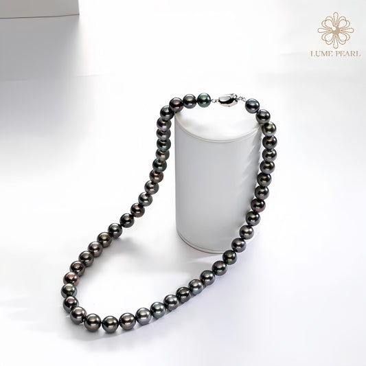 "Nocturne Radiance" | Premium Tahitian Black Pearl Necklace with Intense Luster