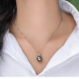 “Midnight Drop” | Tahitian Saltwater Pearl Pendant in 18K White Gold