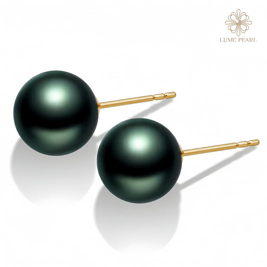 4A Grade High-Luster Classic Tahitian Black Pearl Stud Earrings
