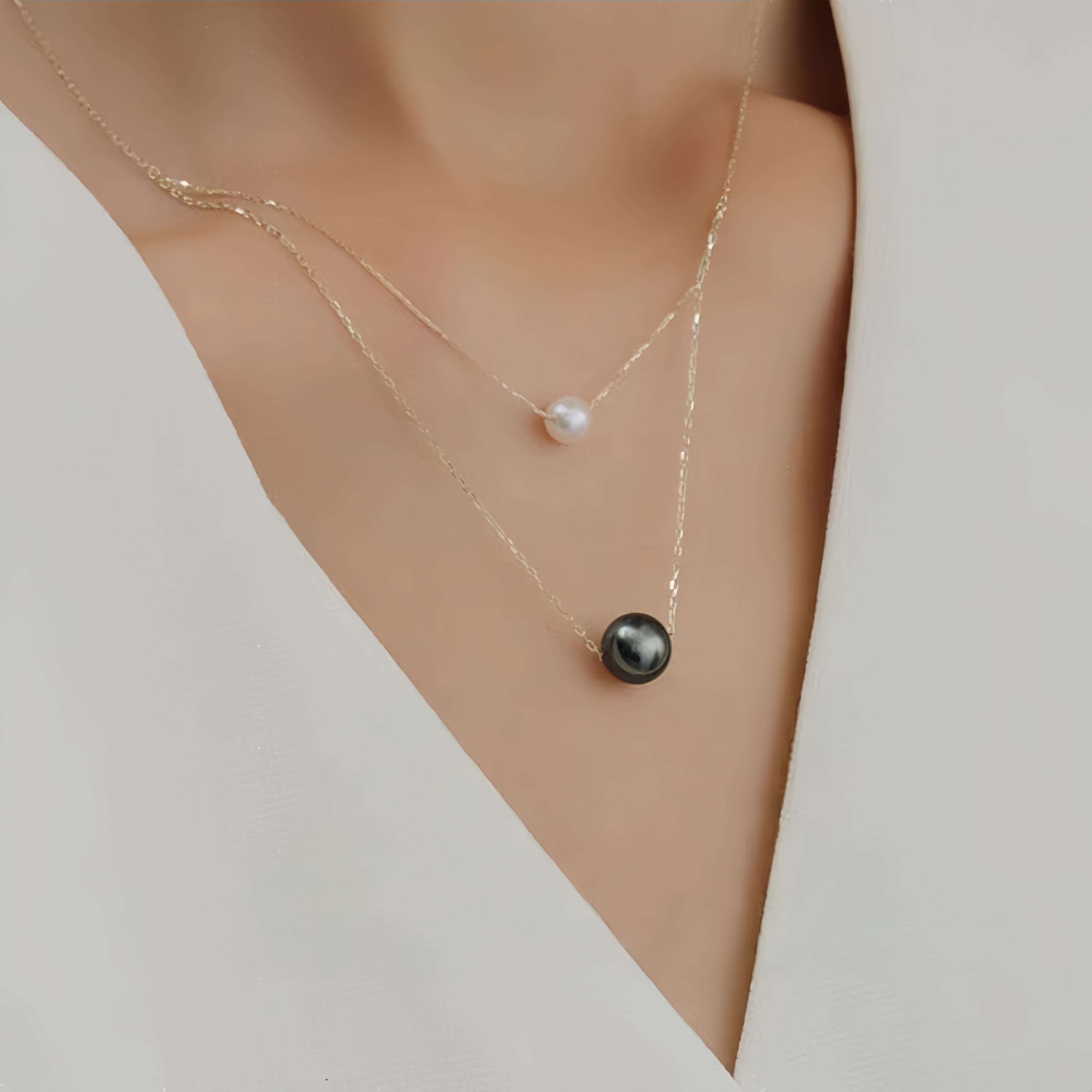 4AAAATahitian & Akoya Pearl Harmony Necklace – Natural Saltwater Pearls, Minimalist Choker