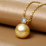 4A South Sea Golden Pearl Pendant Necklace – 18K Gold with Diamond Accent | Timeless Luxury & Ocean Elegance