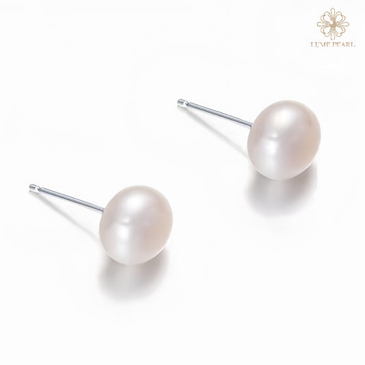 4A Grade Aurora Button-Shaped Freshwater Nucleus-Free Pearl Stud Earrings