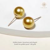 High Luster Natural South Sea Golden Pearl Stud Earrings – 18K Yellow Gold, Classic Fine Jewelry
