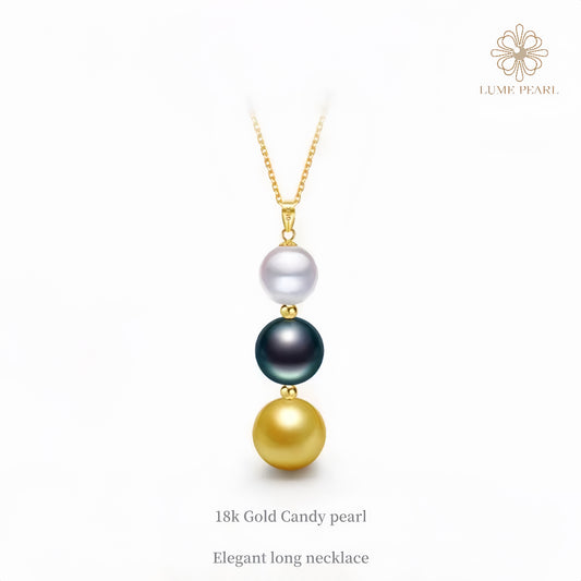 3A Tri-Color South Sea Pearl Necklace – Golden, Tahitian Black & White Pearls, 3-Pearl Statement Jewelry