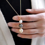 3A Tri-Color South Sea Pearl Necklace – Golden, Tahitian Black & White Pearls, 3-Pearl Statement Jewelry