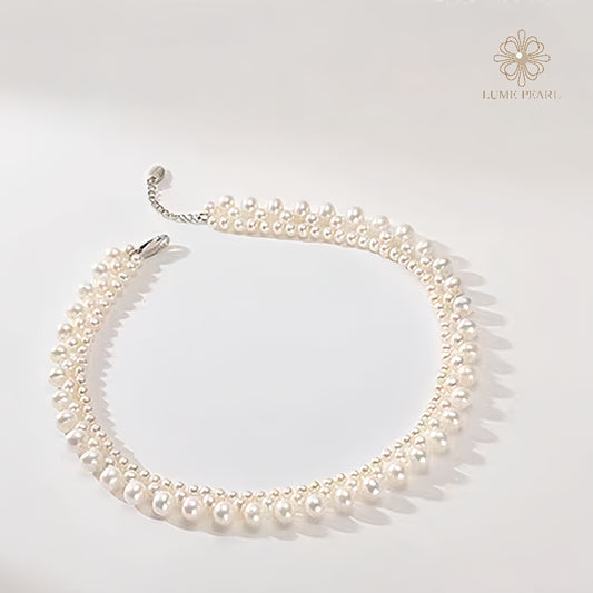 Aurora Triple Strand Freshwater Pearl Necklace – 4A Grade, 3–8mm Natural Pearls