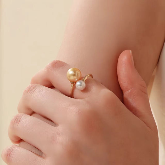 4A South Sea Golden Pearl & Akoya Saltwater Pearl Adjustable Open Ring