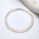 2A Grade — Near-Round, High-Luster, Slightly Flawed Double-Layer Natural Freshwater Pearl Necklace and Bracelet Set