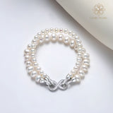 2A Grade — Near-Round, High-Luster, Slightly Flawed Double-Layer Natural Freshwater Pearl Necklace and Bracelet Set