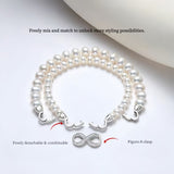 2A Grade — Near-Round, High-Luster, Slightly Flawed Double-Layer Natural Freshwater Pearl Necklace and Bracelet Set