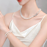 2A Grade — Near-Round, High-Luster, Slightly Flawed Double-Layer Natural Freshwater Pearl Necklace and Bracelet Set