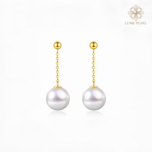 4A Grade High-Luster Round Natural Freshwater Pearl Chain Earrings