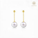 4A Grade High-Luster Round Natural Freshwater Pearl Chain Earrings