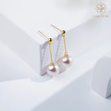 4A Grade High-Luster Round Natural Freshwater Pearl Chain Earrings