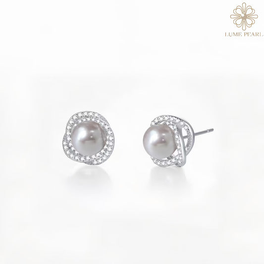 4A Grade High-Luster Round Natural Freshwater Pearl Bird’s Nest Earrings — S925 Sterling Silver Posts