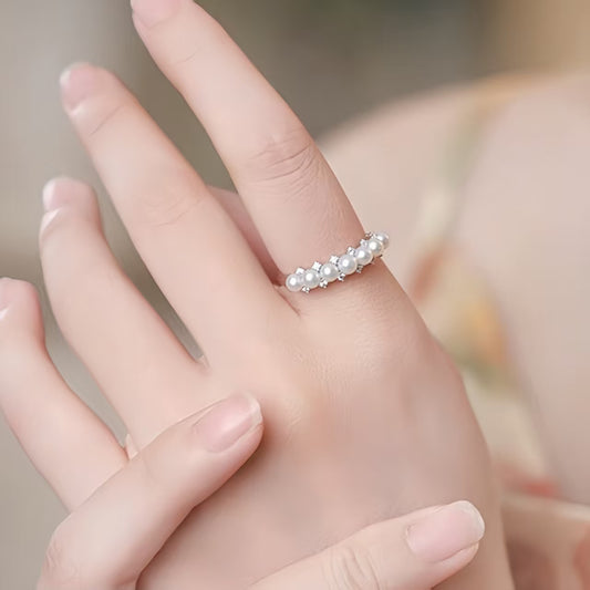 4A Freshwater Pearl Ring in Gold-Plated Sterling Silver – Adjustable Open Design with 7 Natural Pearls (3.5–4mm)