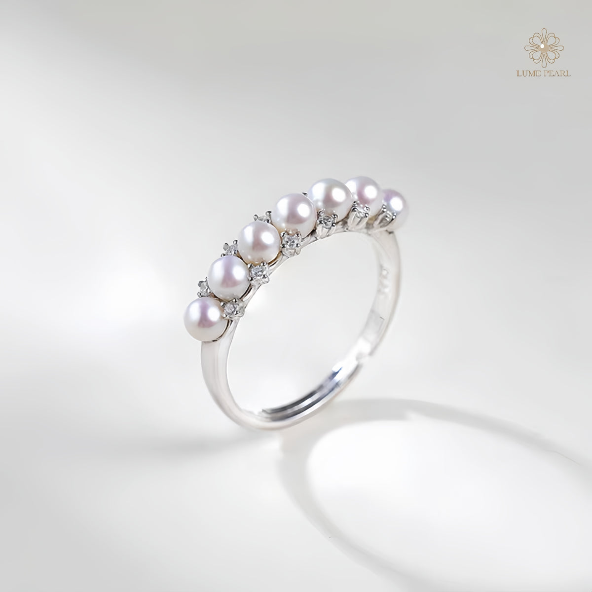 4A Freshwater Pearl Ring in Gold-Plated Sterling Silver – Adjustable Open Design with 7 Natural Pearls (3.5–4mm)