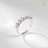 4A Freshwater Pearl Ring in Gold-Plated Sterling Silver – Adjustable Open Design with 7 Natural Pearls (3.5–4mm)