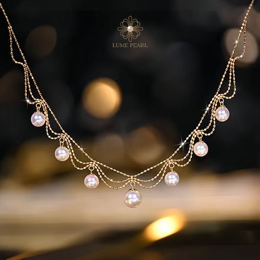 4A Akoya Saltwater Pearl Necklace – 4–5mm High-Luster Natural Pearls in Elegant Lace Design