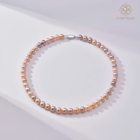 4A Candy Color Freshwater Pearl Necklace – 10–11mm Iridescent Natural Pearls, Vibrant and Timeless