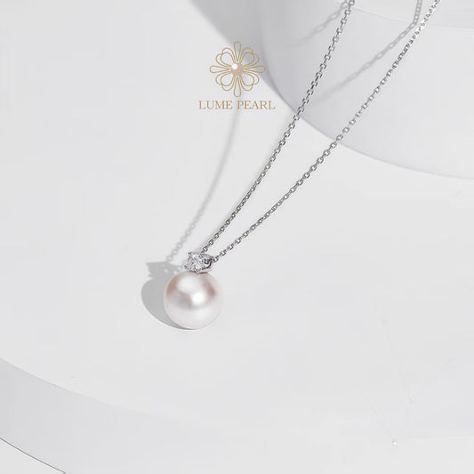 4AAAA-Grade Diamond-Accented Princess Diana Freshwater Non-Nucleated Pearl Pendant Necklace